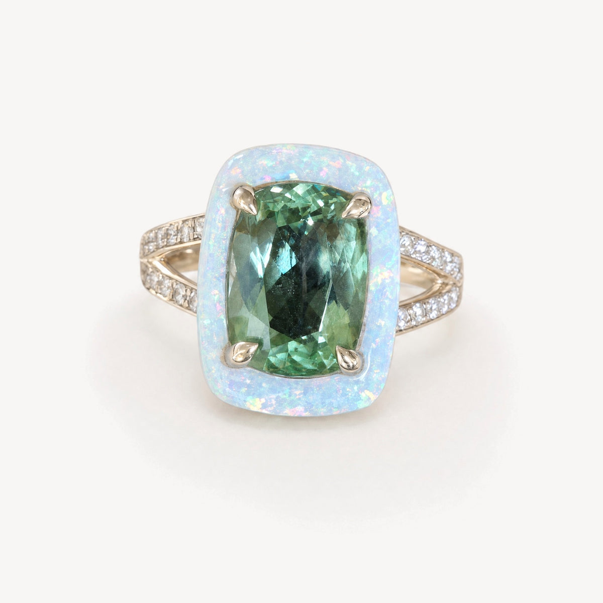 Chrome Tourmaline Opal Inlay Halo Ring, front