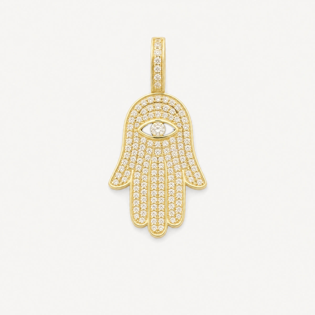 Pavé Hamsa Pendant in 14k yellow gold