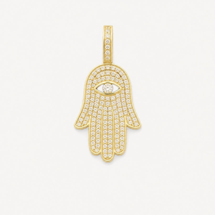 Pavé Hamsa Pendant in 14k yellow gold