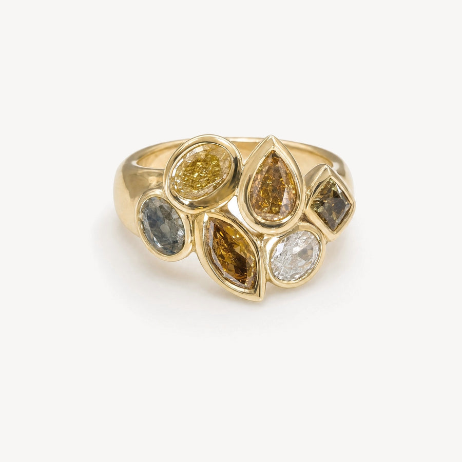 Mixed Shape Fancy Diamond Hand Carved Ring, front