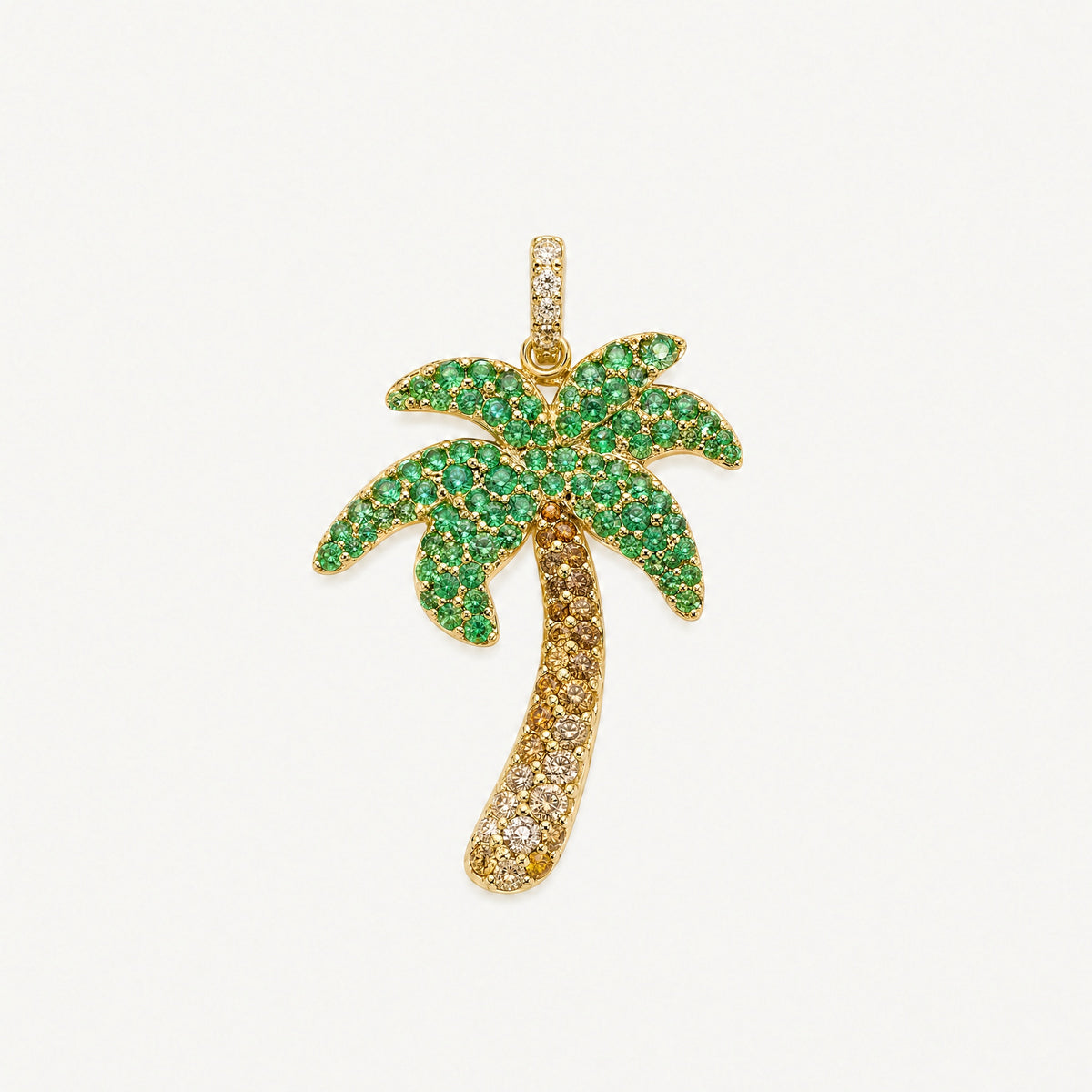 Palm Tree Pendant – Green Tsavorite, 14k yellow gold