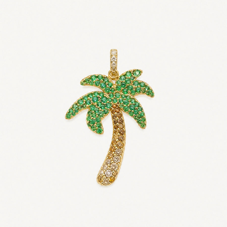 Palm Tree Pendant – Green Tsavorite, 14k yellow gold