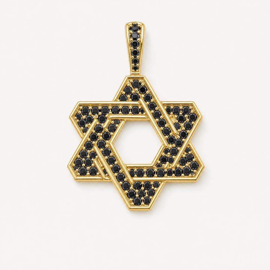 Star of David Pendant – Black Diamond in 14k yellow gold