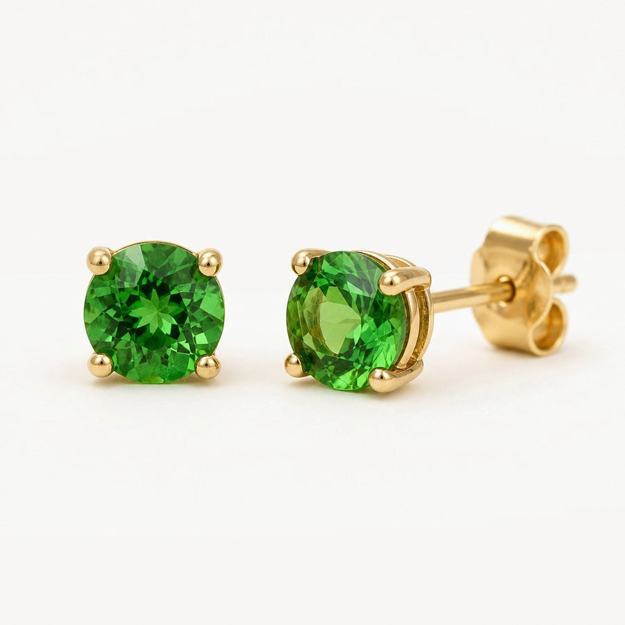 Chrome Tourmaline Stud Earrings in 14k yellow gold