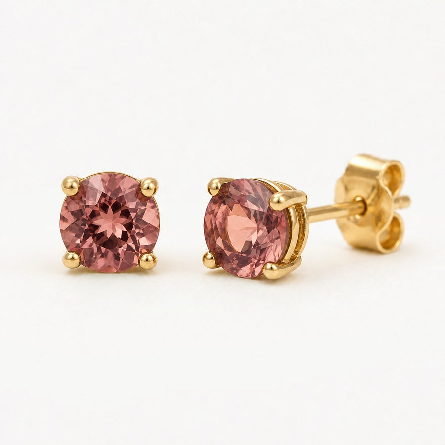 Lotus Garnet Stud Earrings in 14k yellow gold