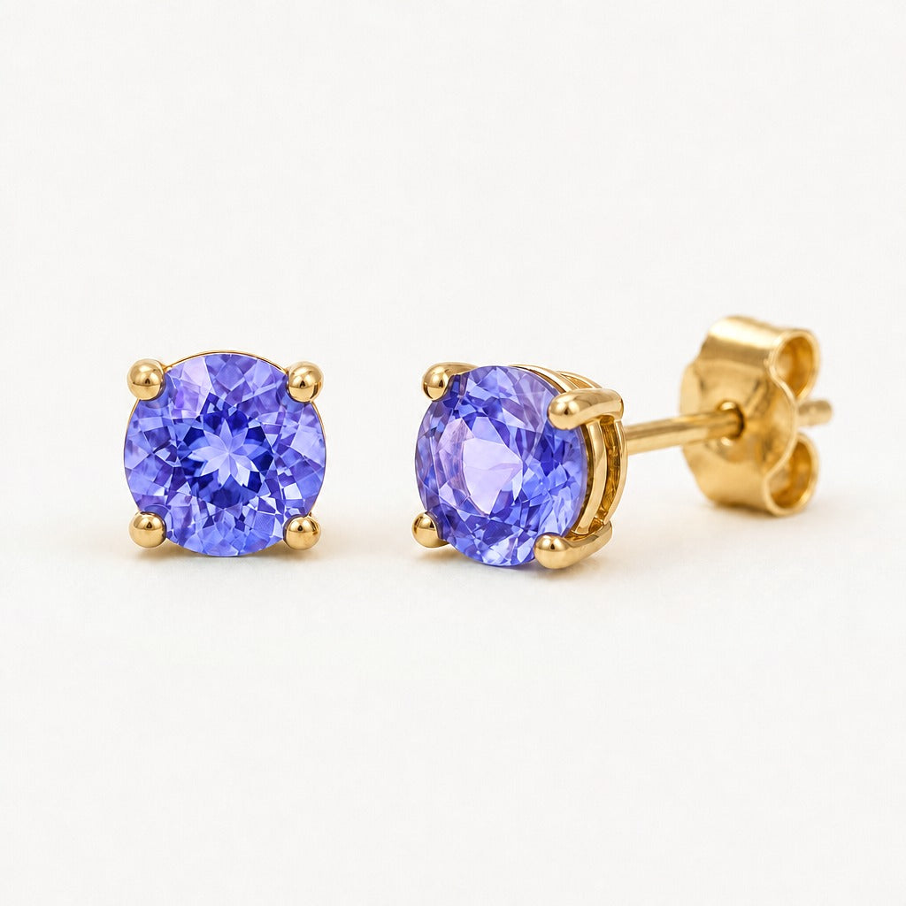 Tanzanite Stud Earrings in 14k yellow gold