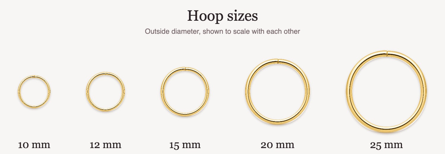 Hoop sizes from 10mm to 25mm drawn to scale